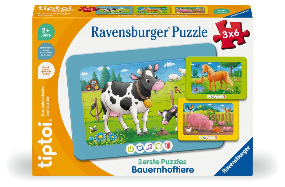 tiptoi® 3 erste Puzzles: Bauernhoftiere - 3x6 Teile - Sandra Grimm