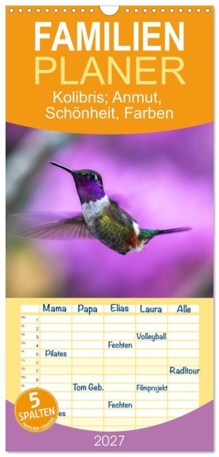 Familienplaner 2027 - Kolibris; Anmut, Schönheit, Farben mit 5 Spalten (Wandkalender, 21 x 45 cm) CALVENDO - Eberhard Mußler