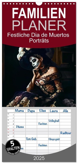 Familienplaner 2025 - Festliche Dia de Muertos Porträts mit 5 Spalten (Wandkalender, 21 x 45 cm) CALVENDO - Anja Frost