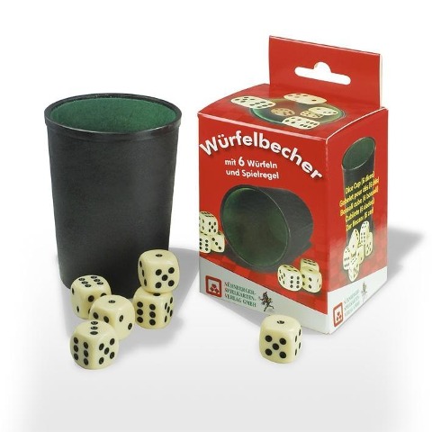 Würfelbecher Kunststoff, 6 Würfeln und Anleitung in der Faltschachtel - 