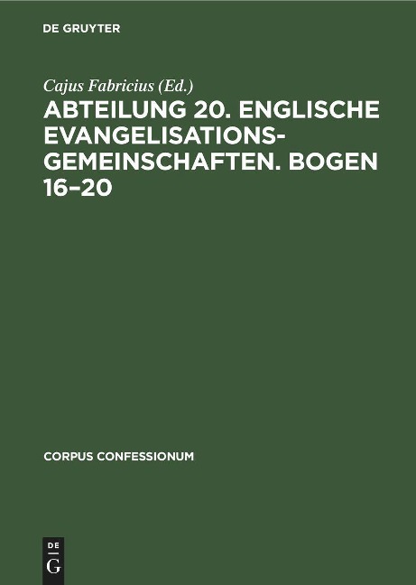 Abteilung 20. Englische Evangelisationsgemeinschaften. Bogen 16-20 - 