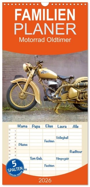 Familienplaner 2026 - Motorrad Oldtimer mit 5 Spalten (Wandkalender, 21 x 45 cm) CALVENDO - Gabi Siebenhühner