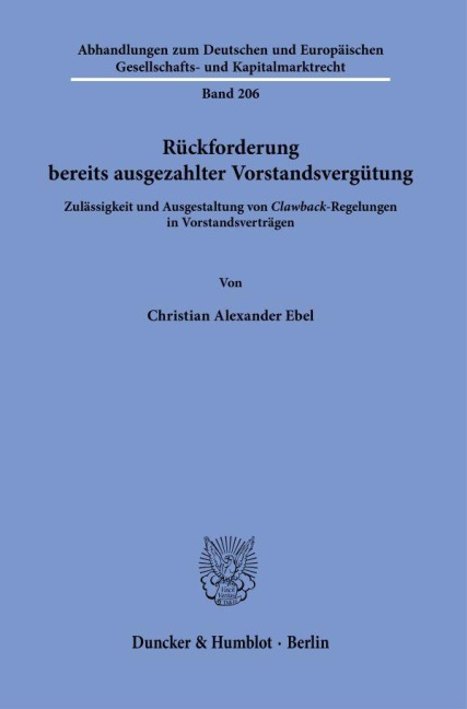 Rückforderung bereits ausgezahlter Vorstandsvergütung. - Christian Alexander Ebel