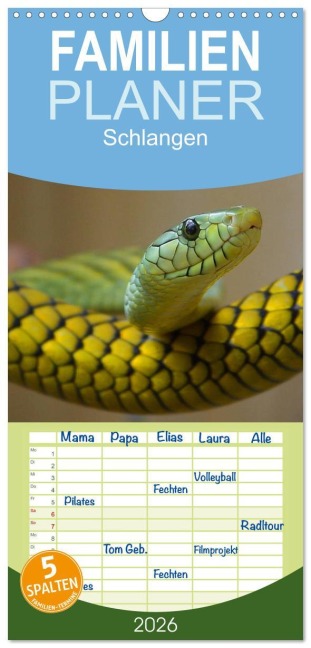 Familienplaner 2026 - Schlangen mit 5 Spalten (Wandkalender, 21 x 45 cm) CALVENDO - Elisabeth Stanzer