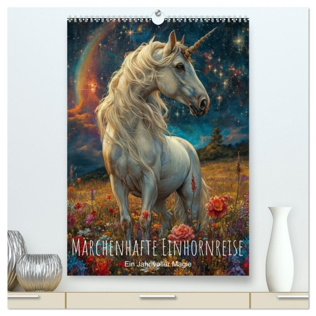 Märchenhafte Einhornreise - Ein Jahr voller Magie (hochwertiger Premium Wandkalender 2027 DIN A2 hoch), Kunstdruck in Hochglanz - Artefacti
