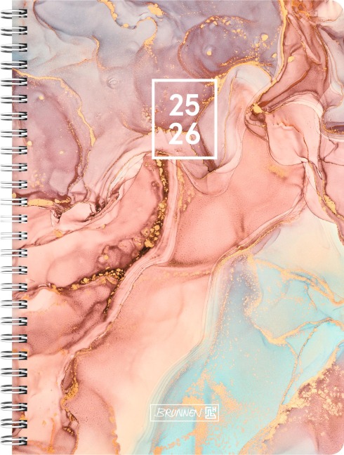 BRUNNEN Schülerkalender Style (2025/2026) "Pastel Marble", 2 Seiten = 1 Woche, A5, 160 Seiten, PP-Umschlag, mehrfarbig, Pastell - 