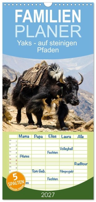Familienplaner 2027 - Yaks - auf steinigen Pfaden mit 5 Spalten (Wandkalender, 21 x 45 cm) CALVENDO - Renate Utz