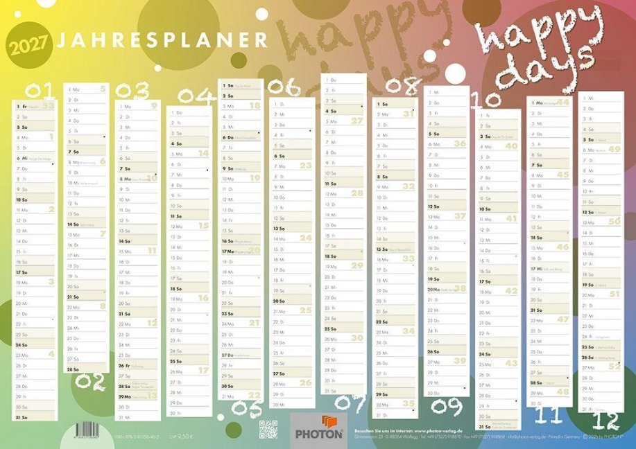 Jahresplaner "HAPPY DAYS" Kalender 2027 - 