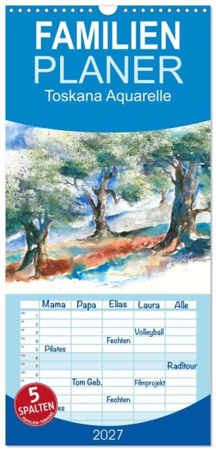 Familienplaner 2027 - Toskana Aquarelle mit 5 Spalten (Wandkalender, 21 x 45 cm) CALVENDO - Jitka Krause