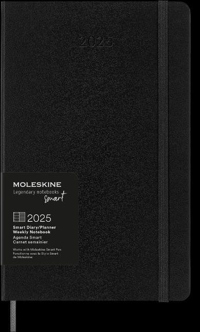 Moleskine 12 Month 2025 Smart Weekly Planner, Hard Cover, Large (5" x 8.25") Black - Compatible with Moleskine Pen+ (Sold Separately) & App - 