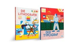 Cover-Bild zum Titel 'Die Lithografin & Der Typograf : Zwei Bilderbücher für Kinder ab 6 Jahren über Buchdruck und Schriftkunst' von 'Gaby Bazin'