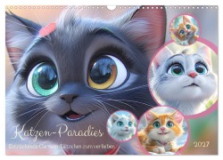 Cover-Bild zum Titel 'Katzen-Paradies. Entzückende Cartoon-Kätzchen zum verlieben (Wandkalender 2027 DIN A3 quer), CALVENDO Monatskalender' von 'Rose Hurley'