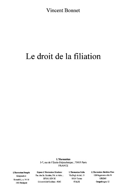 Droit de la filiation - Bonnet Vincent