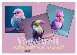 Cover-Bild zum Titel 'Vogelwelt, lustig, bunt und verspielt (Wandkalender 2026 DIN A2 quer), CALVENDO Monatskalender' von 'Werner Braun'
