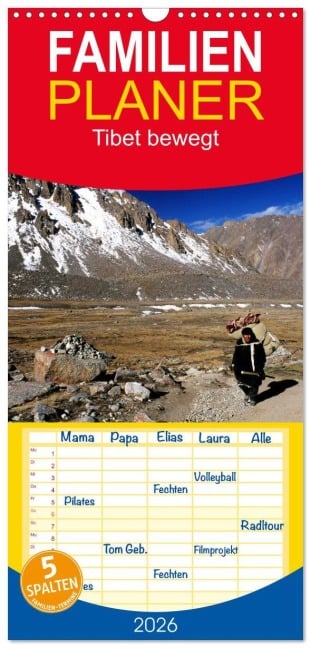 Familienplaner 2026 - Tibet bewegt mit 5 Spalten (Wandkalender, 21 x 45 cm) CALVENDO - Manfred Bergermann
