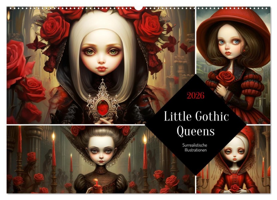 Little Gothic Queens. Surrealistische Illustrationen (Wandkalender 2026 DIN A2 quer), CALVENDO Monatskalender - Rose Hurley