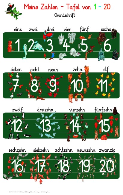 Meine Zahlen-Tafel von 1-20 Grundschrift - Helga Momm