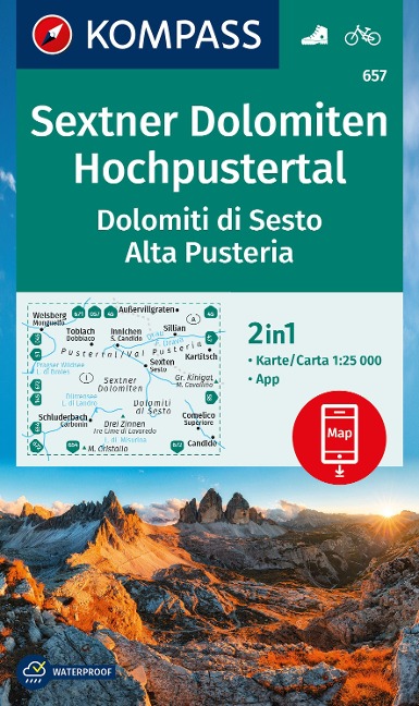 KOMPASS Wanderkarte 657 Sextner Dolomiten, Hochpustertal / Dolomiti di Sesto, Alta Pusteria 1:25.000 - 