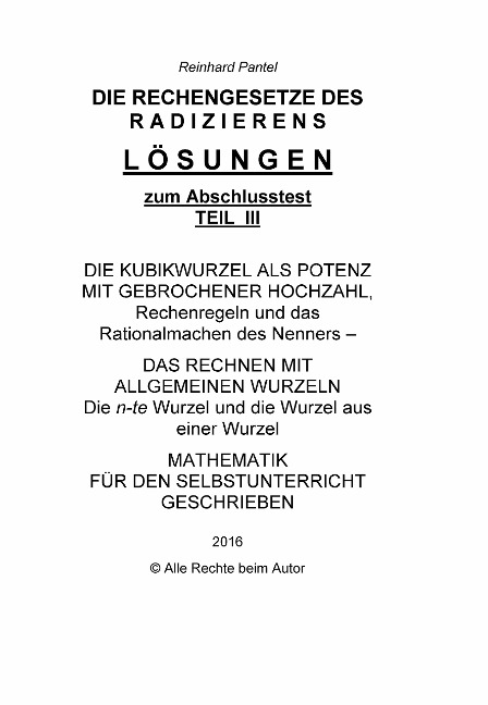 RADIZIEREN - TEIL III - LÖSUNGEN ZUM ABSCHLUSSTEST - Reinhard Pantel