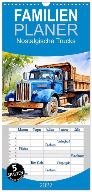 Familienplaner 2027 - Nostalgische Trucks mit 5 Spalten (Wandkalender, 21 x 45 cm) CALVENDO - Claudia Kleemann
