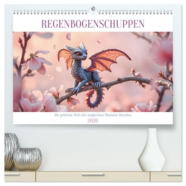 Regenbogenschuppen - Die geheime Welt der magischen Miniatur Drachen (hochwertiger Premium Wandkalender 2026 DIN A2 quer), Kunstdruck in Hochglanz - Fred Schimak