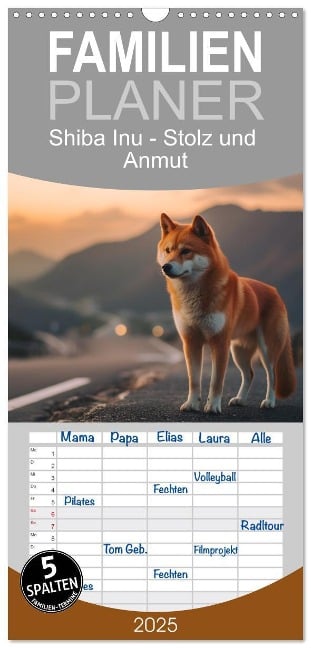 Familienplaner 2025 - Shiba Inu - Stolz und Anmut mit 5 Spalten (Wandkalender, 21 x 45 cm) CALVENDO - Gisela Walther