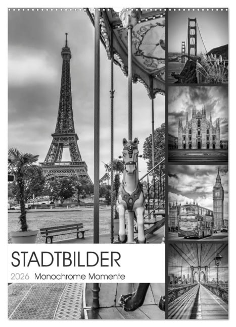 STADTBILDER Monochrome Momente (Wandkalender 2026 DIN A2 hoch), CALVENDO Monatskalender - Melanie Viola