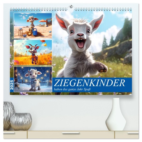 Ziegenkinder haben das ganze Jahr Spaß (hochwertiger Premium Wandkalender 2025 DIN A2 quer), Kunstdruck in Hochglanz - Sabine Löwer